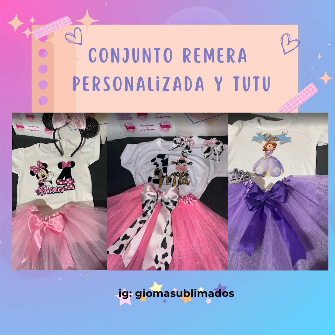 Conjunto Personalizado Remera y Tutú Sublimados